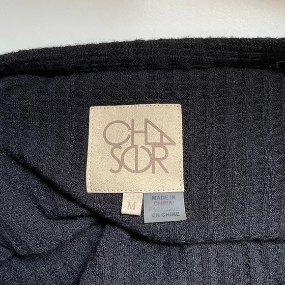 Chaser Solid Black Tie Hem Dolman Sleeve Waffle Knit Relaxed Top Medium Women’s - Picture 9 of 10